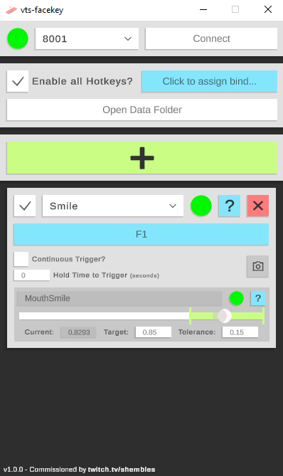 Sample configuration for triggering the "F1" key on a smile